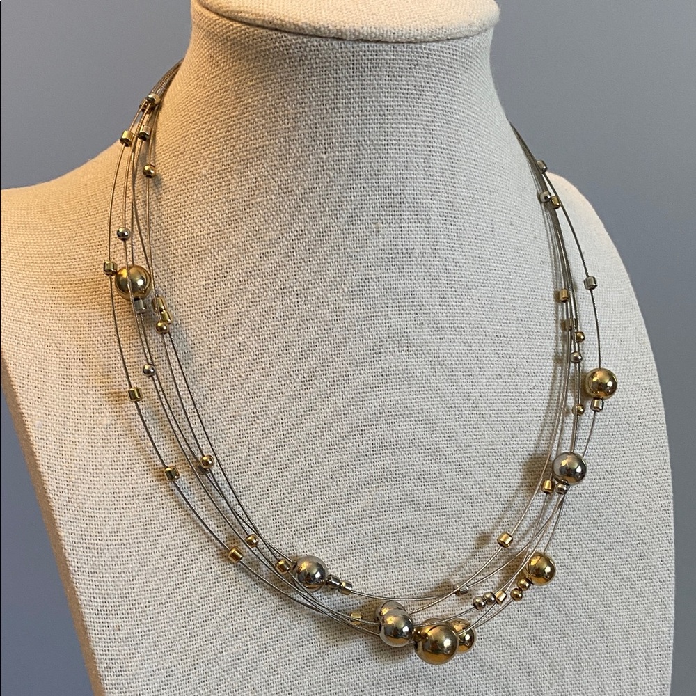 Lia Sophia “Kinetic” 5-Strand Wire Necklace w/Gold & Silver Beads